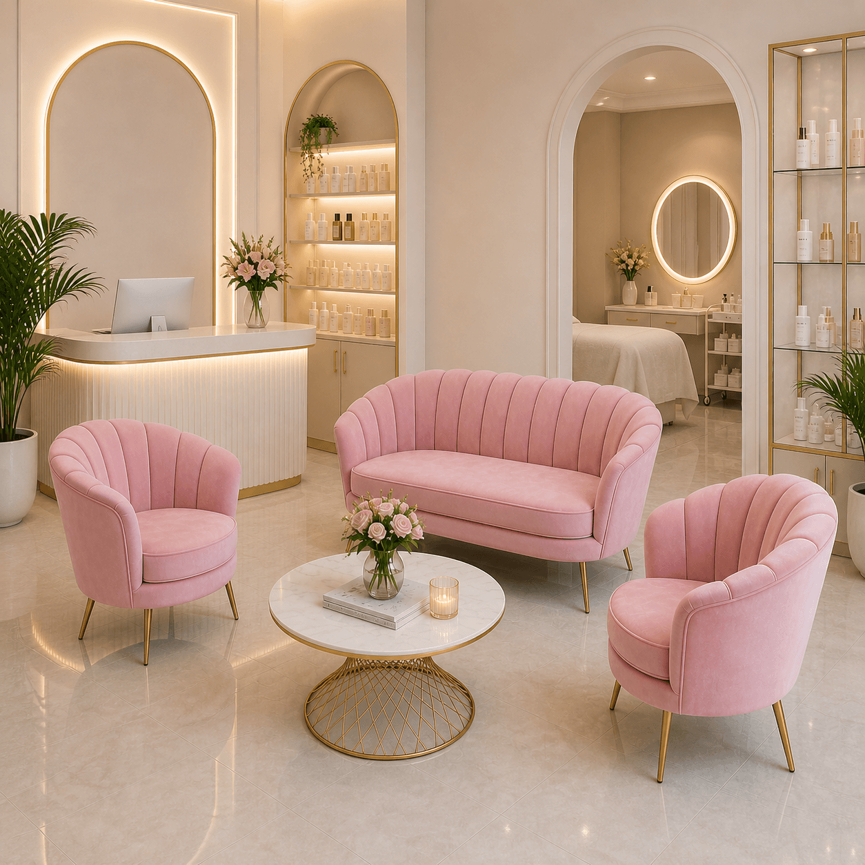 beauty luxury istiridye koltuk takımı pembe