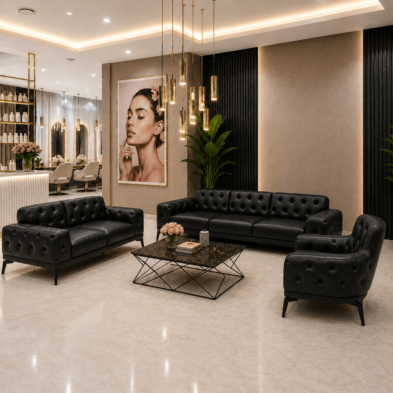 beauty luxury italiano siyah deri koltuk takımı