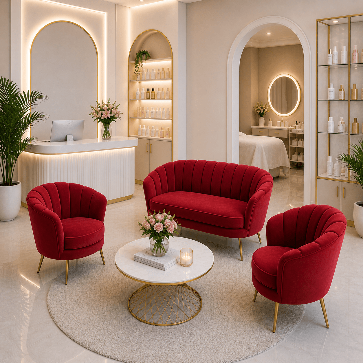 beauty luxury kırmızı istiridye koltuk takımı