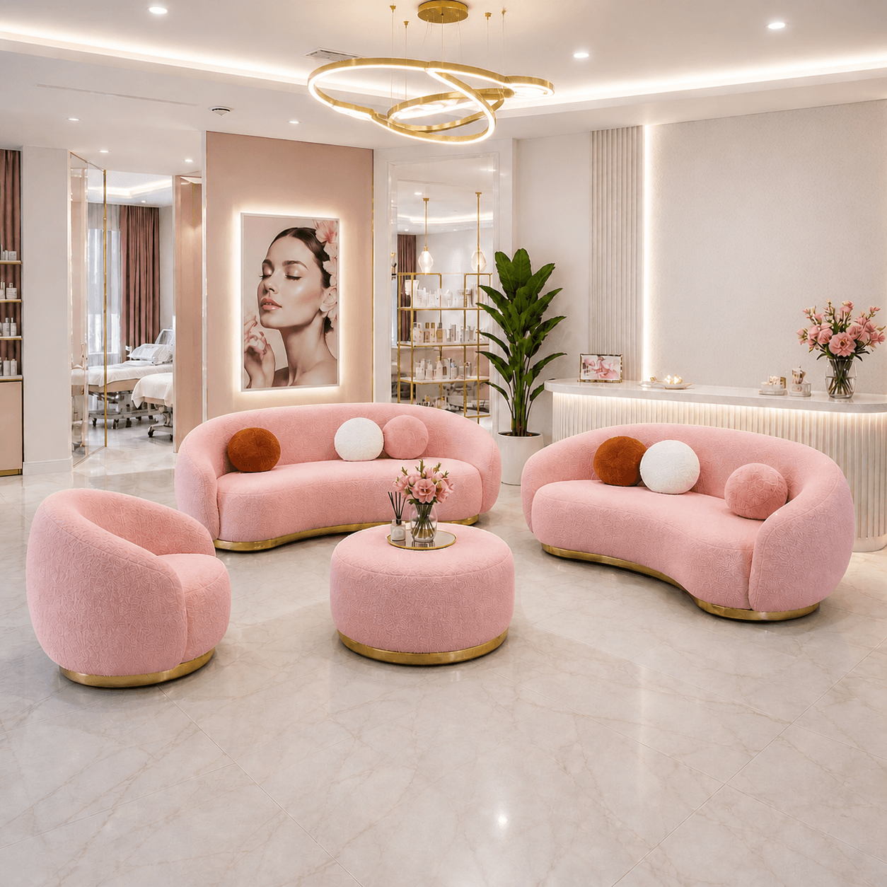 beauty luxury pembe fasulye koltuk takımı